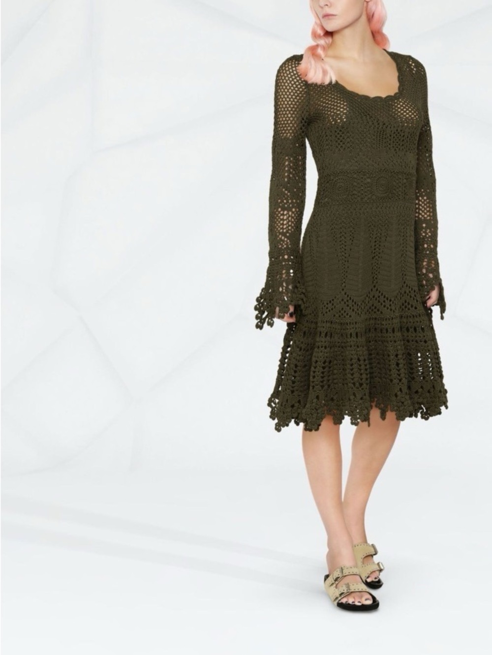 Polo by Ralph Lauren Olive Green Crochet Scoop Neck Sweater Dress $798 quiet lux